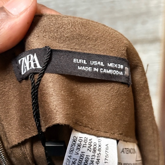 ZARA | NWT Ruched High-Low Faux Suede Long Skirt - Women's L, Tan - Picture 8 of 10